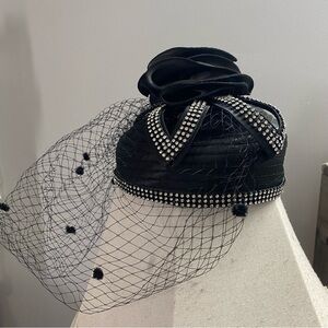 Kentucky Derby Black Rhinestone Hat With Veil